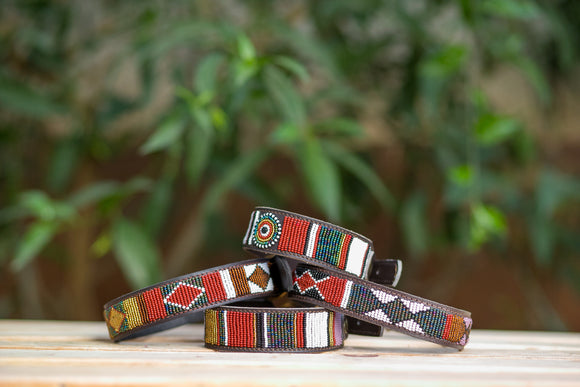 Maasai beaded leather dog collars