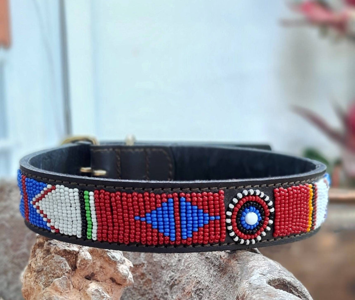 NGONG: Handmade Maasai dog collar beautifully crafted with colorful beading and durable leather