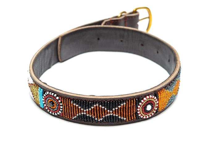 Personalized Handmade Maasai beaded dog collar with vibrant colors and intricate beadwork for stylish pets
