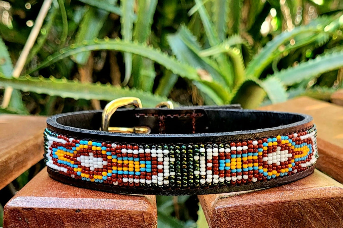 Beaded leather dog collar best sale