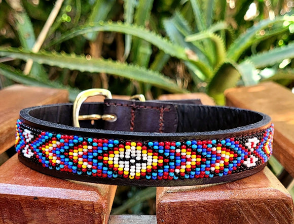 Tribal Maasai Beaded Leather Dog Collar - Maasai Chief
