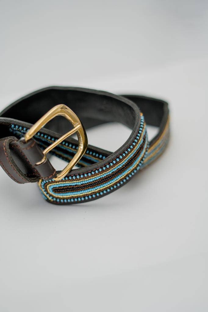 RIVER DELTA: Handmade Maasai Beaded Leather Belt – African Tribal Artisan Belt for Men and Women – Boho Casual Ethnic Style