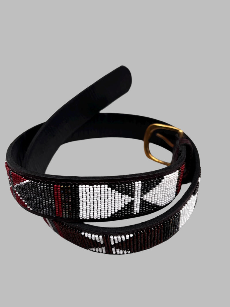 Handmade Maasai Beaded Leather Belt – African Tribal Artisan Belt for Men and Women – Boho Casual Ethnic Style