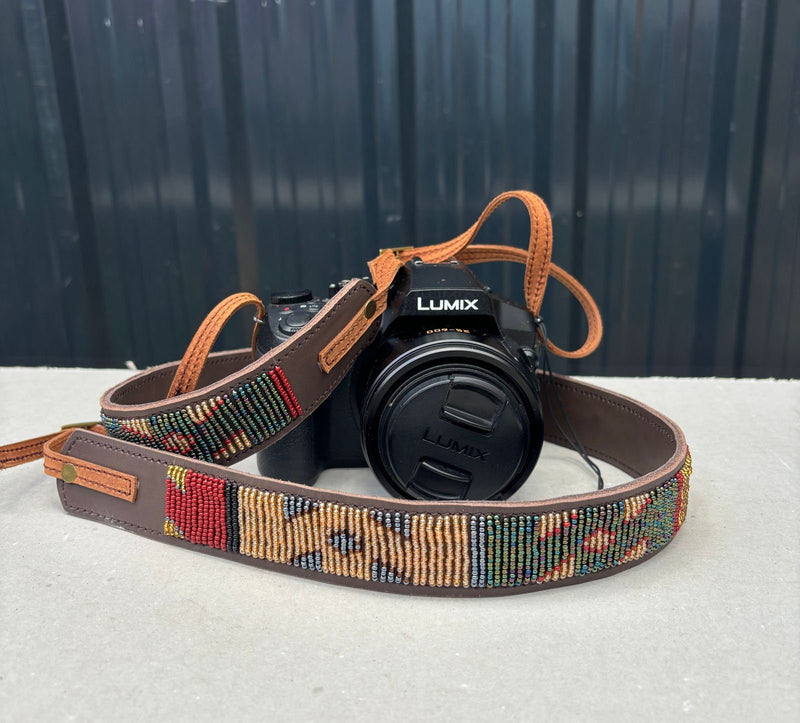 Custom Leather Camera Strap,Beaded Camera Strap,DSLR Strap, Nikon camera,Canon Camera,Personalized Camera Strap,Camera Strap, Gift for him - Maasai Chief