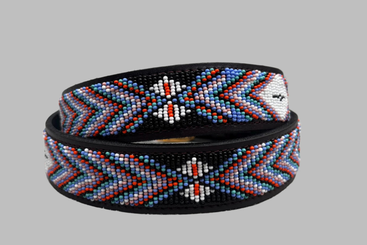CHEVRON: Handmade Maasai Beaded Leather Belt – African Tribal Artisan Belt for Men and Women – Boho Casual Ethnic Style
