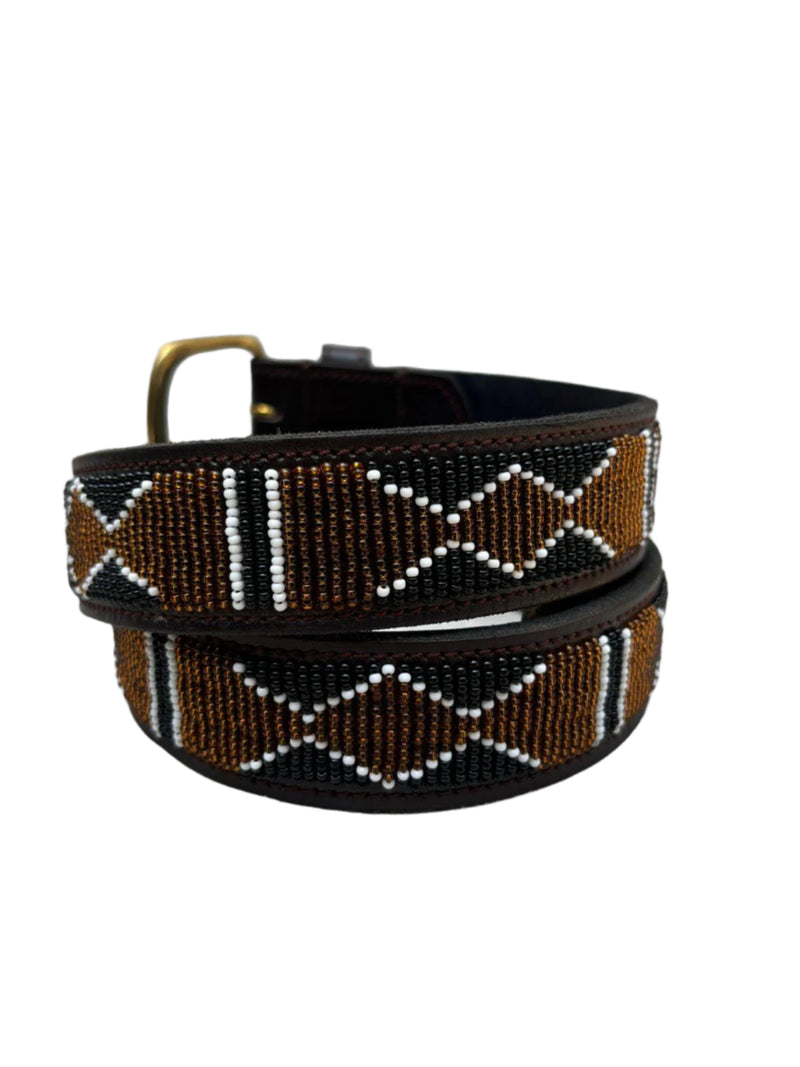 Handmade Maasai Beaded Leather Belt – African Tribal Artisan Belt for Men and Women – Boho Casual Ethnic Style