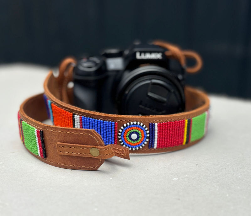 Custom Leather Camera Strap,Beaded Camera Strap,DSLR Strap, Nikon camera,Canon Camera,Personalized Camera Strap,Camera Strap, Gift for him - Maasai Chief