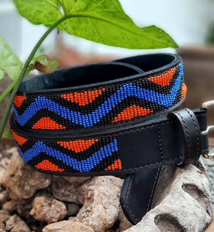 RIVER: Handmade Maasai Beaded Leather Belt – African Tribal Belt for Men & Women – Boho Ethnic Style