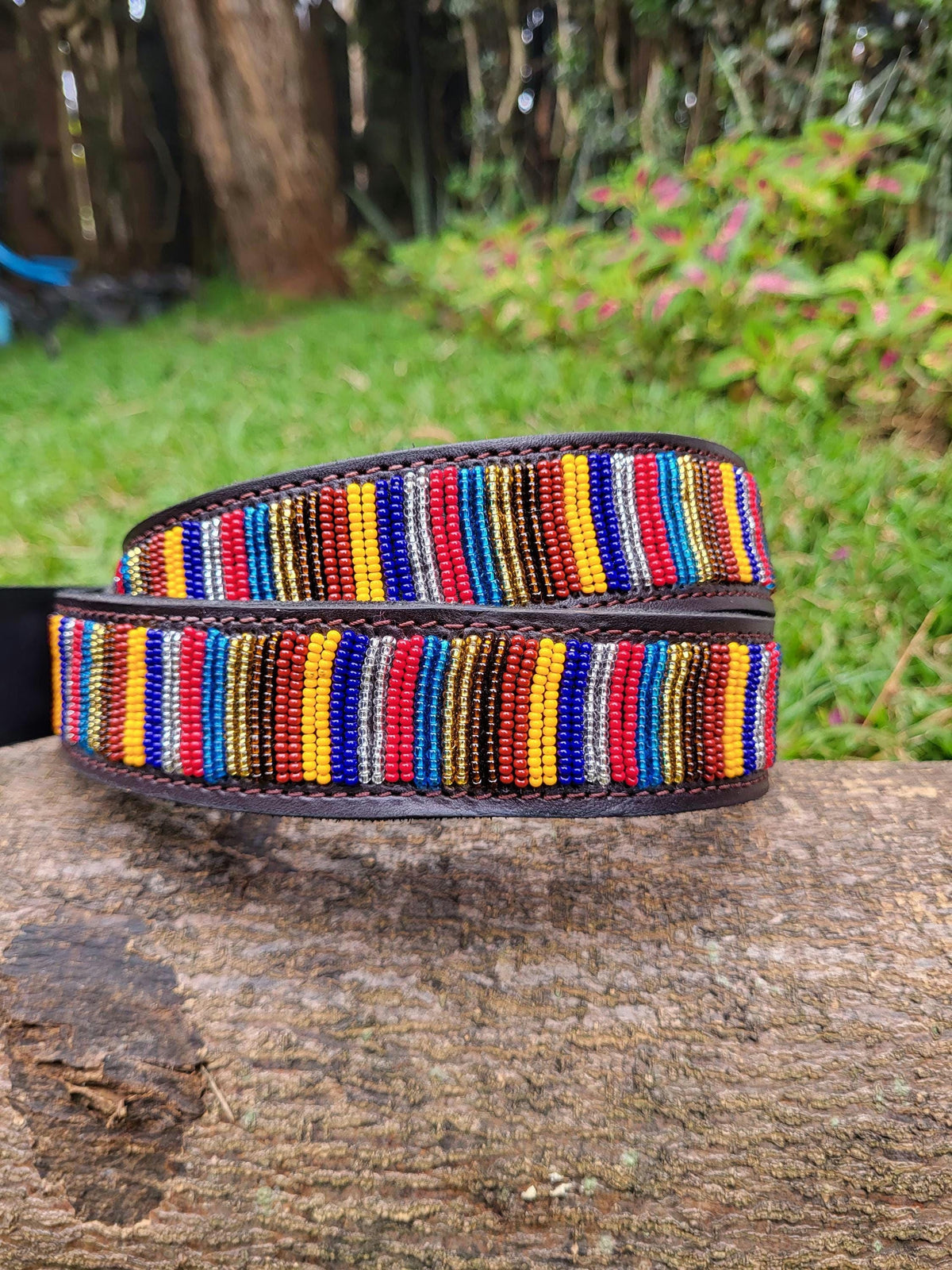 REEDS: Handmade Maasai Beaded Leather Belt – African Tribal Artisan Belt for Men and Women – Boho Casual Ethnic Style