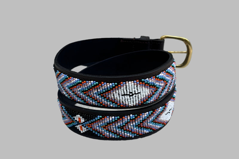 CHEVRON: Handmade Maasai Beaded Leather Belt – African Tribal Artisan Belt for Men and Women – Boho Casual Ethnic Style