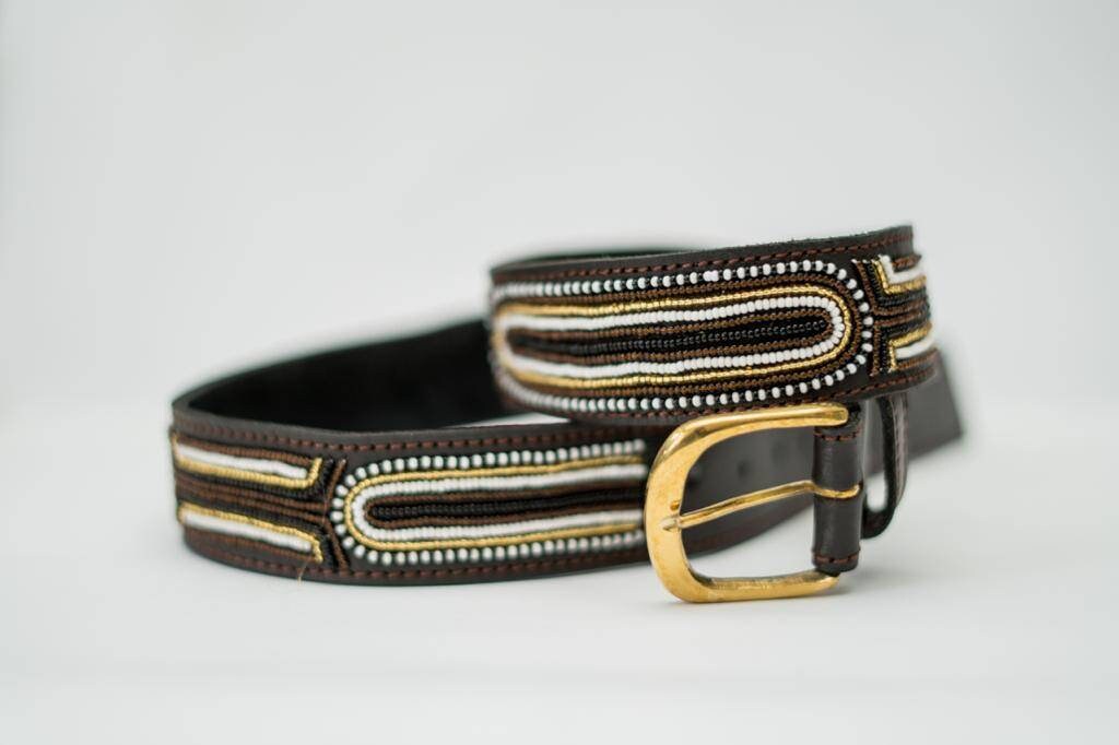 RIVER DELTA: Handmade Maasai Beaded Leather Belt – African Tribal Artisan Belt for Men and Women – Boho Casual Ethnic Style