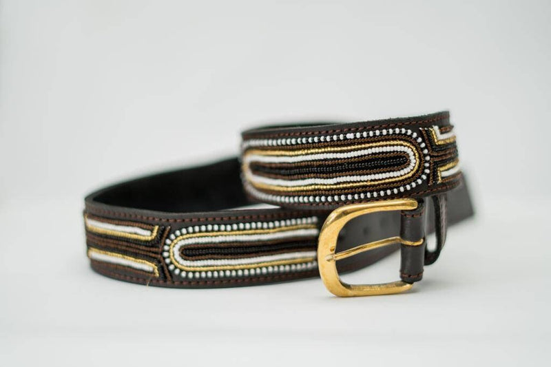 RIVER DELTA: Handmade Maasai Beaded Leather Belt – African Tribal Artisan Belt for Men and Women – Boho Casual Ethnic Style