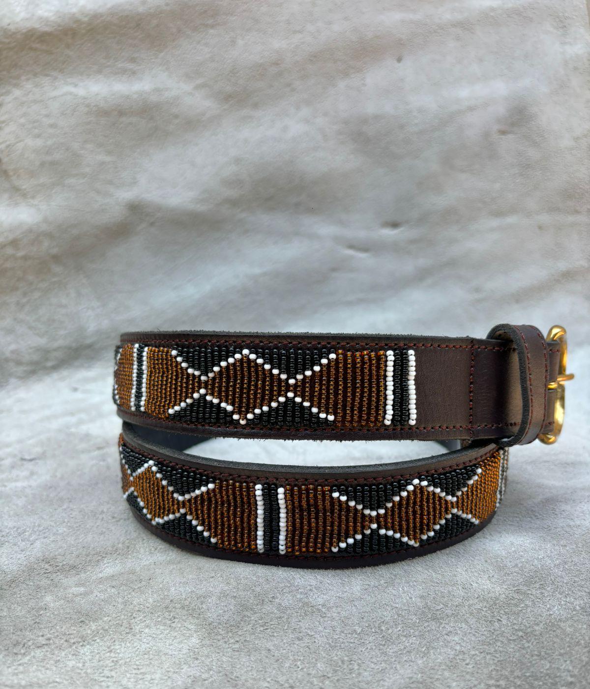 Handmade Maasai Beaded Leather Belt – African Tribal Artisan Belt for Men and Women – Boho Casual Ethnic Style