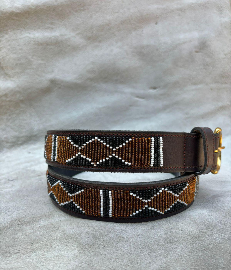 Handmade Maasai Beaded Leather Belt – African Tribal Artisan Belt for Men and Women – Boho Casual Ethnic Style
