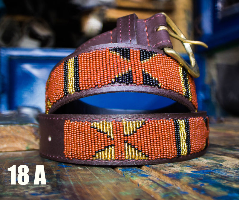 RIVERPASS BRICK: Handmade Maasai Beaded Leather Belt – African Tribal Artisan Belt for Men and Women – Boho Casual Ethnic Style