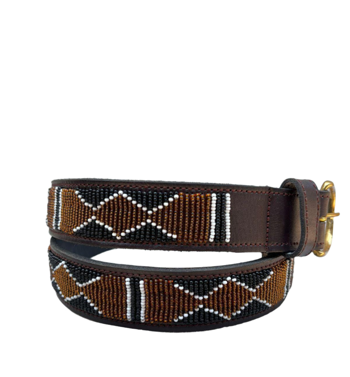 Handmade Maasai Beaded Leather Belt – African Tribal Artisan Belt for Men and Women – Boho Casual Ethnic Style