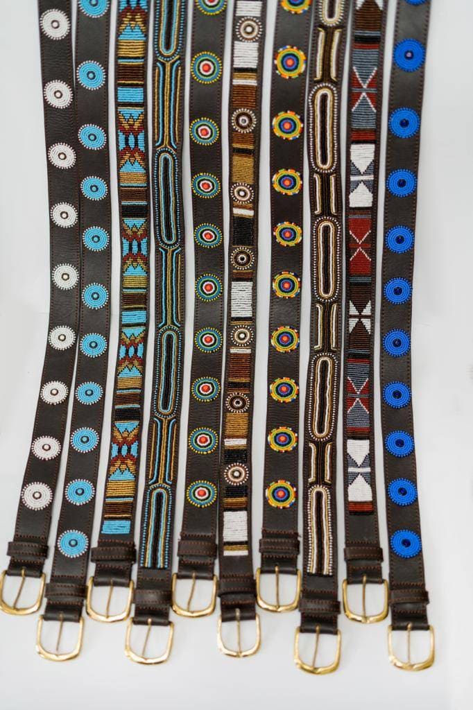 EYES: Handmade Maasai Beaded Leather Belt – African Tribal Artisan Belt for Men and Women – Boho Casual Ethnic Style