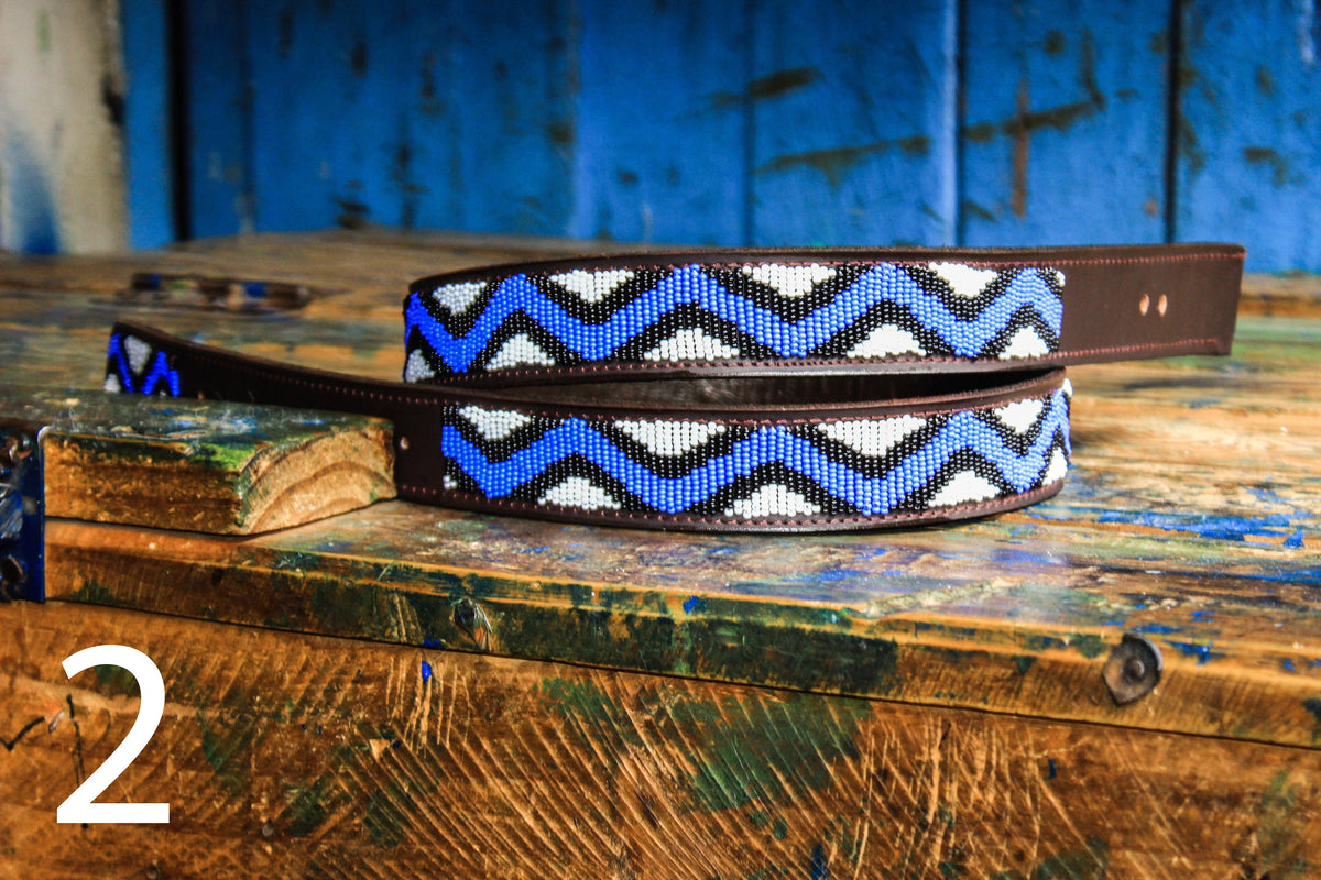GREAT RIVER :Handmade Maasai Beaded Leather Belt – African Tribal Artisan Belt for Men and Women – Boho Casual Ethnic Style