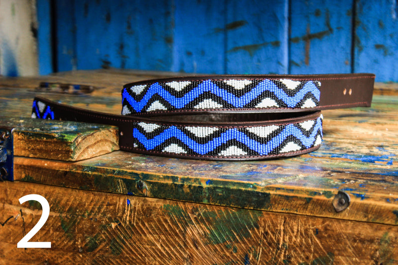 GREAT RIVER :Handmade Maasai Beaded Leather Belt – African Tribal Artisan Belt for Men and Women – Boho Casual Ethnic Style