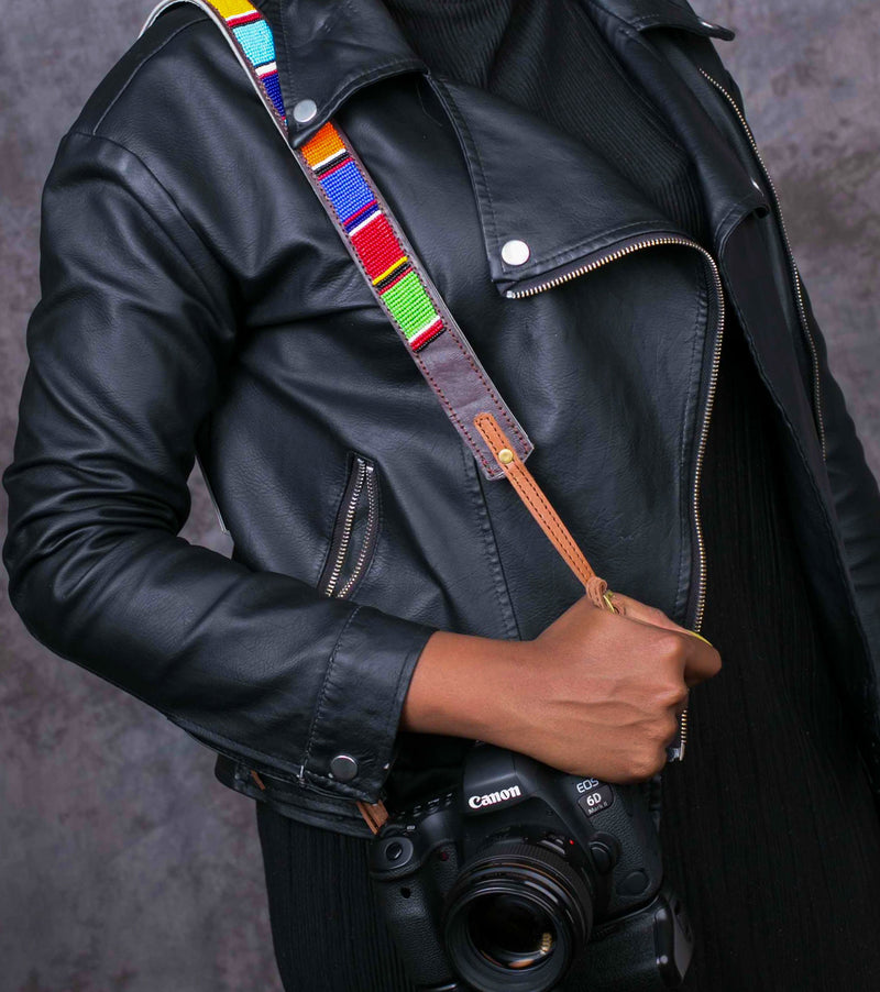 Custom Leather Camera Strap,Beaded Camera Strap,DSLR Strap, Nikon camera,Canon Camera,Personalized Camera Strap,Camera Strap, Gift for him - Maasai Chief