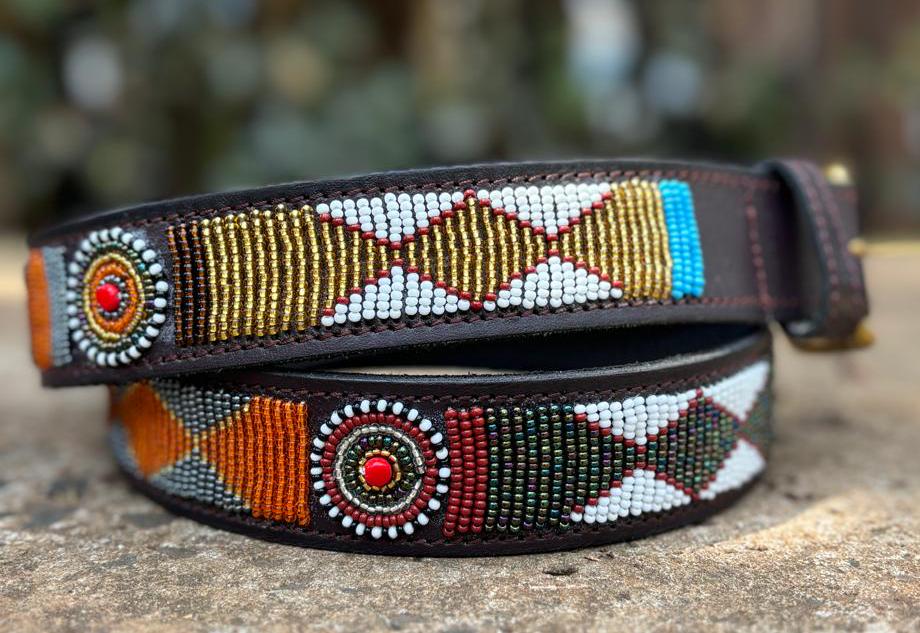 SCOTCHED EARTH: Handmade Maasai Beaded Leather Belt – African Tribal Artisan Belt for Men and Women – Boho Casual Ethnic Style