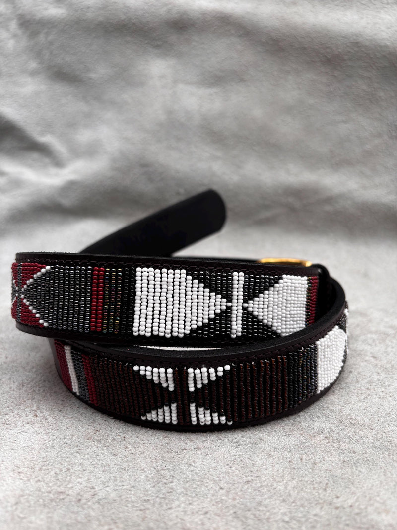 Handmade Maasai Beaded Leather Belt – African Tribal Artisan Belt for Men and Women – Boho Casual Ethnic Style