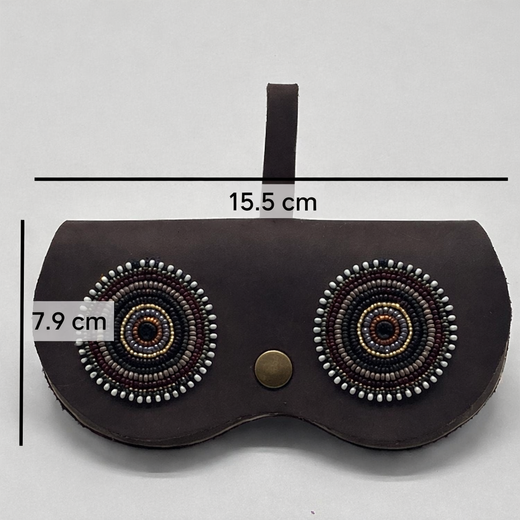 Handmade Leather Beaded Clip-On Sunglasses Case - Maasai Chief