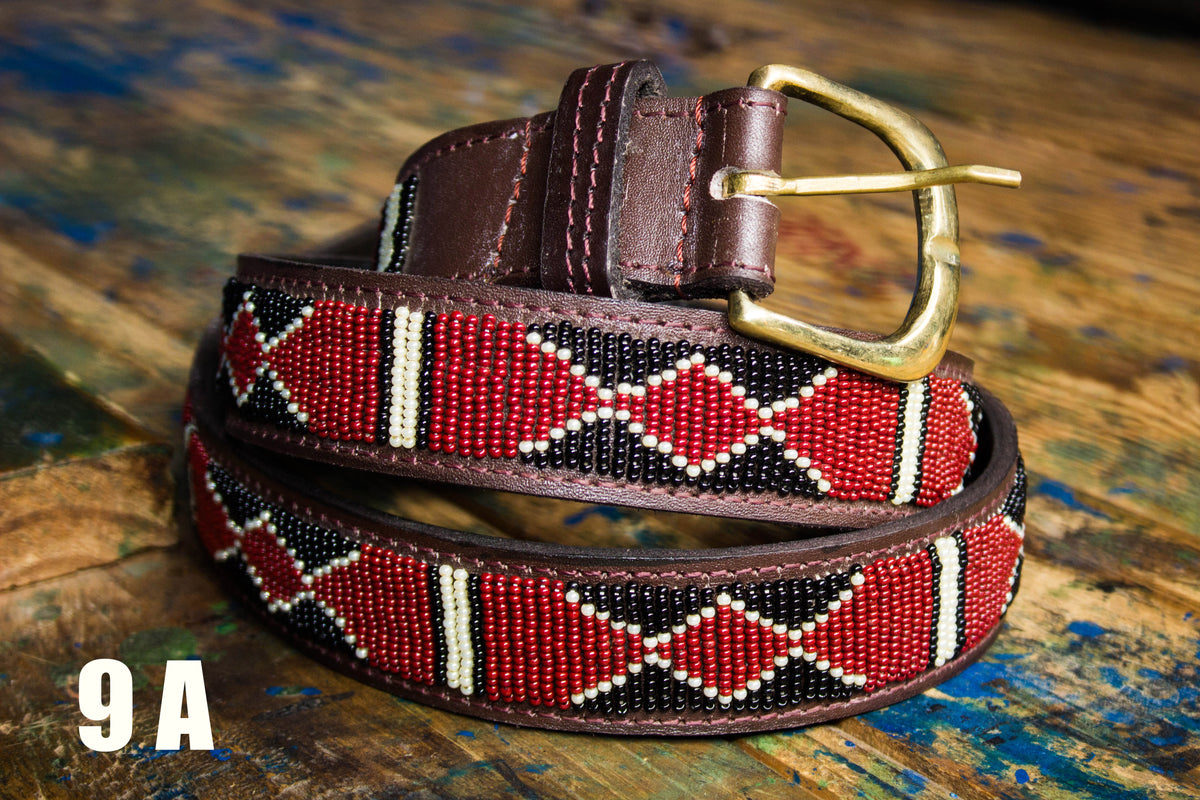 OCHRE: Handmade Maasai Beaded Leather Belt – African Tribal Belt for Men & Women – Boho Ethnic Style - Maasai Chief