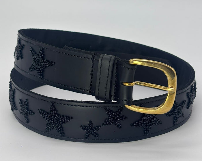 BLACK BEADED LEATHER BELT : Handmade Maasai Beaded Leather Belt – African Tribal Artisan Belt for Men and Women