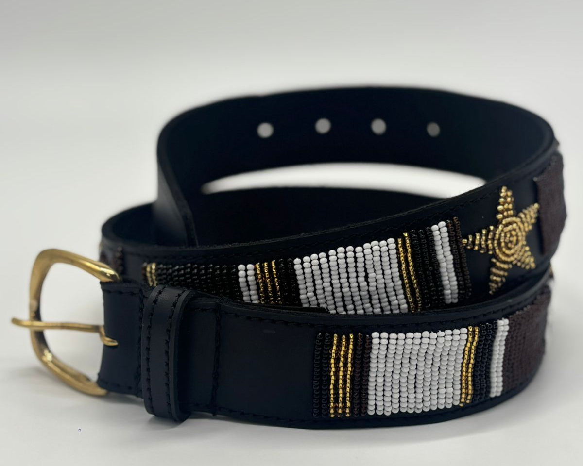 BLACK BEADED LEATHER BELT : Handmade Maasai Beaded Leather Belt – African Tribal Artisan Belt for Men and Women (Copy) - Maasai Chief