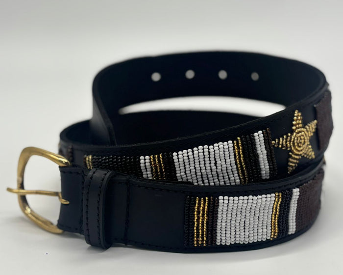 BLACK BEADED LEATHER BELT : Handmade Maasai Beaded Leather Belt – African Tribal Artisan Belt for Men and Women (Copy) - Maasai Chief