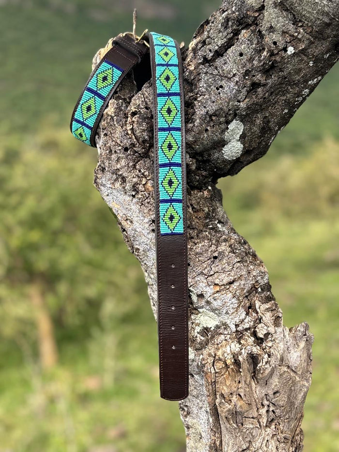 DIAMONDS: Handmade Maasai Beaded Leather Belt – African Tribal Artisan Belt for Men and Women – Boho Casual Ethnic Style