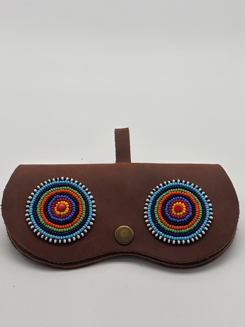 Handmade Leather Beaded Clip-On Sunglasses Case - Maasai Chief