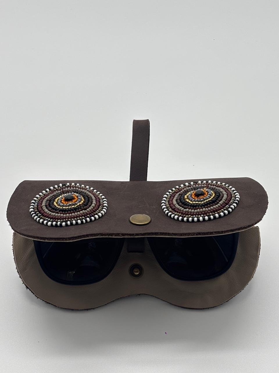 Handmade Leather Beaded Clip-On Sunglasses Case - Maasai Chief