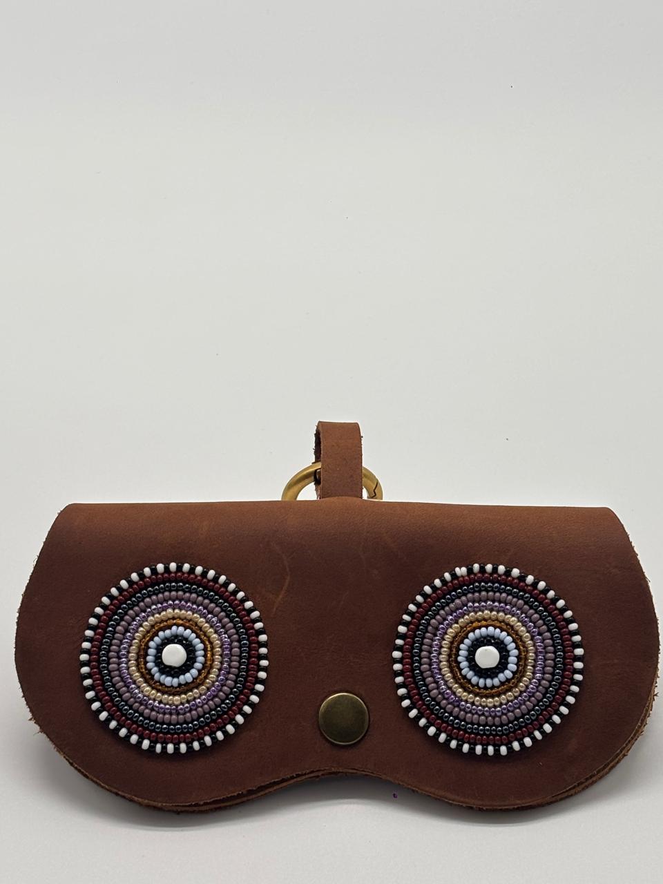 Handmade Leather Beaded Clip-On Sunglasses Case - Maasai Chief