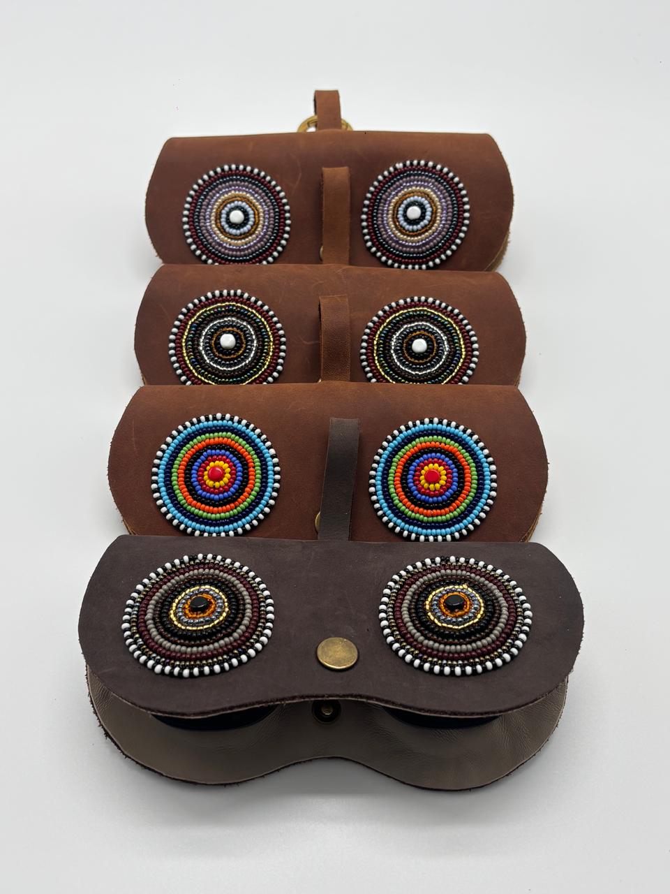 Handmade Leather Beaded Clip-On Sunglasses Case - Maasai Chief