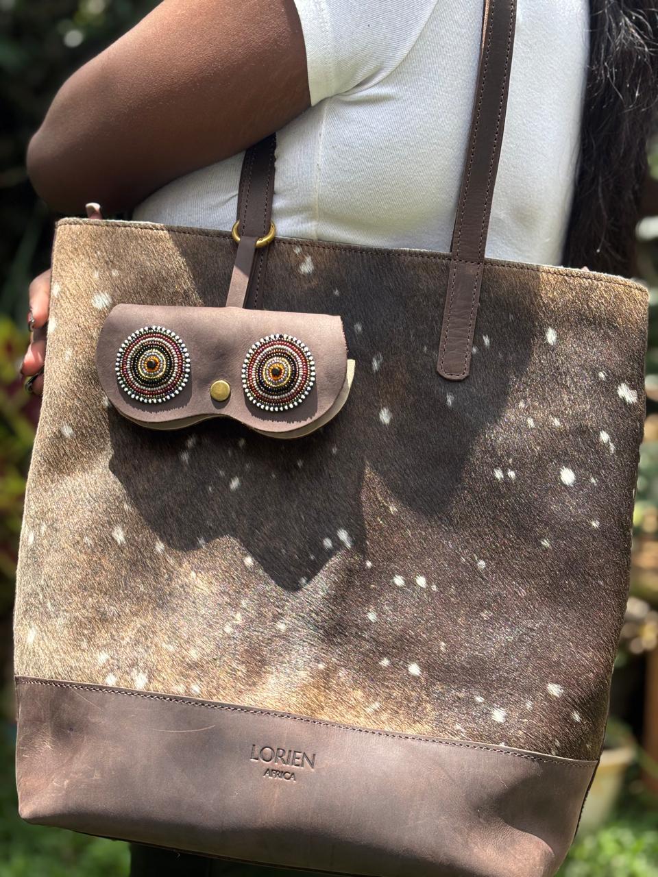 Handmade Leather Beaded Clip-On Sunglasses Case - Maasai Chief