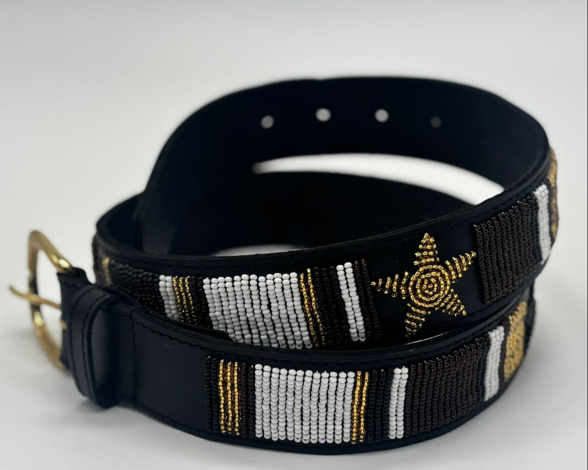 BLACK BEADED LEATHER BELT : Handmade Maasai Beaded Leather Belt – African Tribal Artisan Belt for Men and Women (Copy) - Maasai Chief
