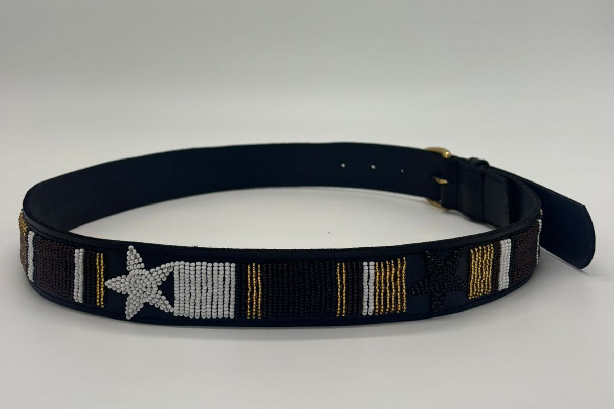 BLACK BEADED LEATHER BELT : Handmade Maasai Beaded Leather Belt – African Tribal Artisan Belt for Men and Women (Copy) - Maasai Chief