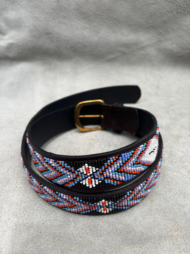 CHEVRON: Handmade Maasai Beaded Leather Belt – African Tribal Artisan Belt for Men and Women – Boho Casual Ethnic Style