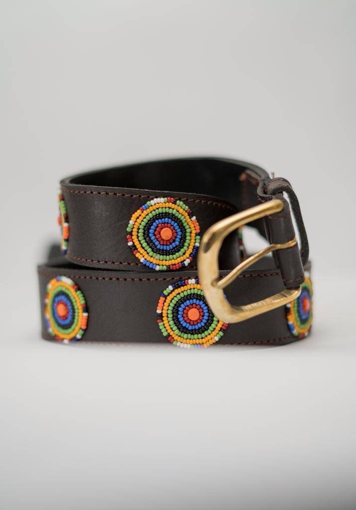 EYES: Handmade Maasai Beaded Leather Belt – African Tribal Artisan Belt for Men and Women – Boho Casual Ethnic Style