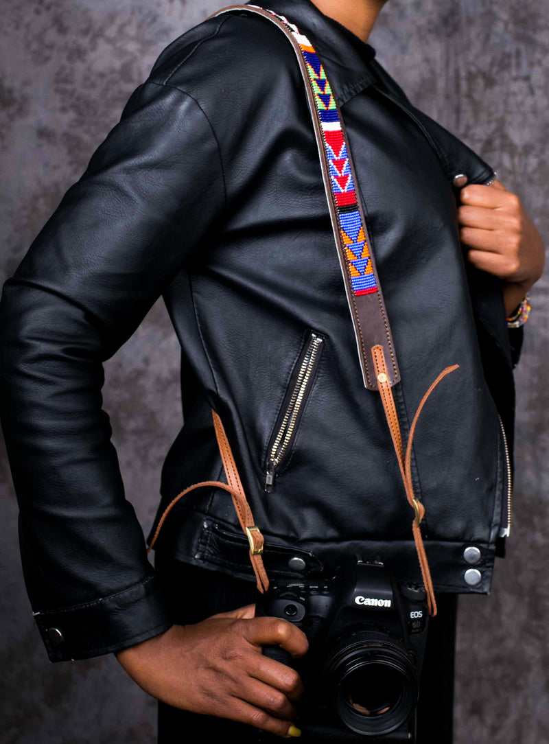Custom Leather Camera Strap,Beaded Camera Strap,DSLR Strap, Nikon camera,Canon Camera,Personalized Camera Strap,Camera Strap, Gift for him - Maasai Chief