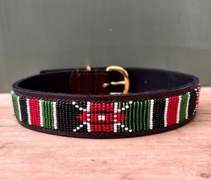 kenyan flag inspired beaded leather dog collar - Maasai Chief