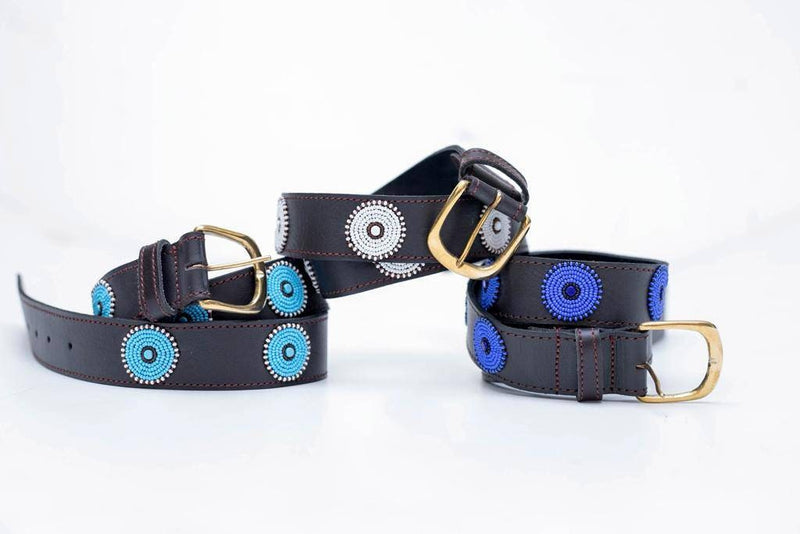 EYES : Handmade Maasai Beaded Leather Belt – African Tribal Artisan Belt for Men and Women – Boho Casual Ethnic Style