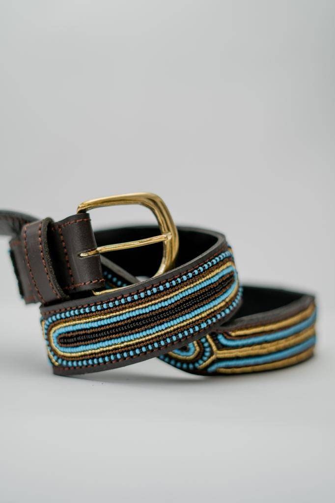 RIVER DELTA: Handmade Maasai Beaded Leather Belt – African Tribal Artisan Belt for Men and Women – Boho Casual Ethnic Style