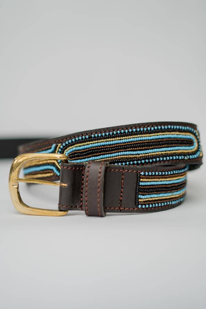 RIVER DELTA: Handmade Maasai Beaded Leather Belt – African Tribal Artisan Belt for Men and Women – Boho Casual Ethnic Style