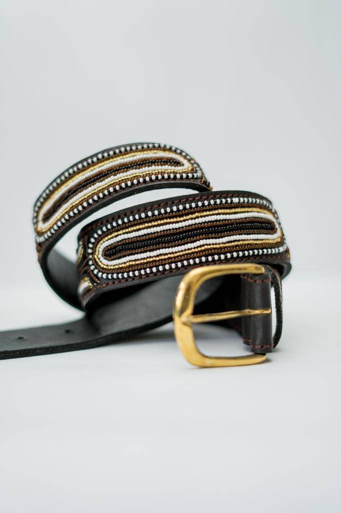 RIVER DELTA: Handmade Maasai Beaded Leather Belt – African Tribal Artisan Belt for Men and Women – Boho Casual Ethnic Style