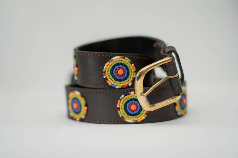 EYES: Handmade Maasai Beaded Leather Belt – African Tribal Artisan Belt for Men and Women – Boho Casual Ethnic Style