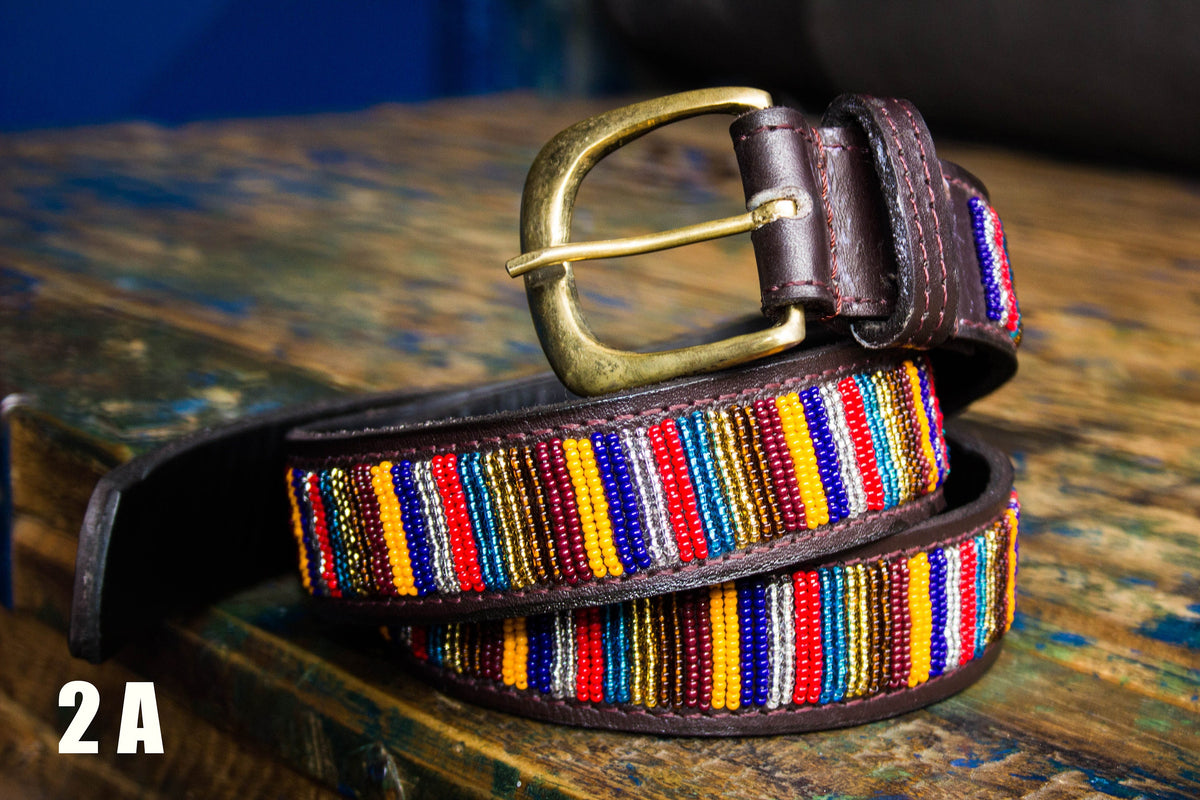 REEDS: Handmade Maasai Beaded Leather Belt – African Tribal Artisan Belt for Men and Women – Boho Casual Ethnic Style