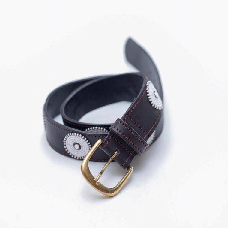 EYES : Handmade Maasai Beaded Leather Belt – African Tribal Artisan Belt for Men and Women – Boho Casual Ethnic Style